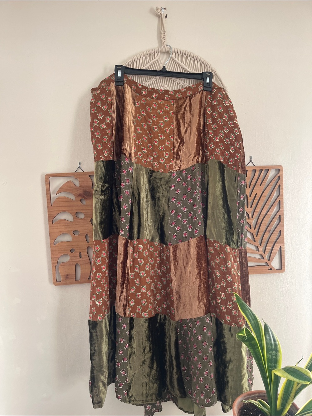 Vintage Phool Bohemian Patchwork Maxi Skirt Green and Brown 2XL - Picture 4 of 6
